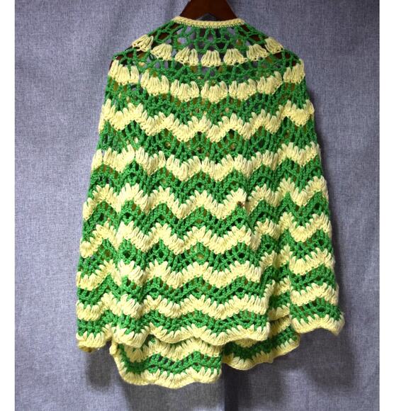 Handmade Crochet Button Front Cardigan Green Yellow Medium - Picture 3 of 3